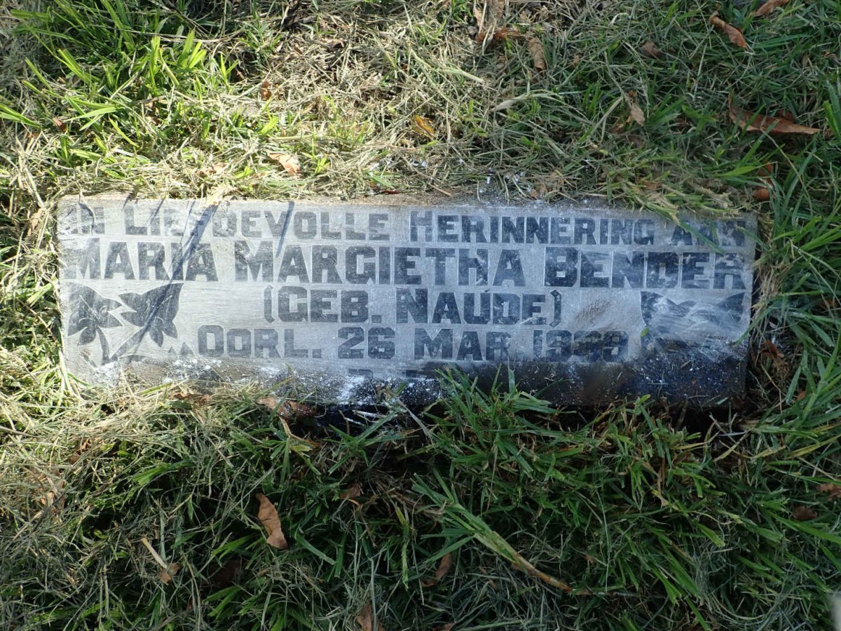 BENDER Maria Margietha nee NAUDE -1939