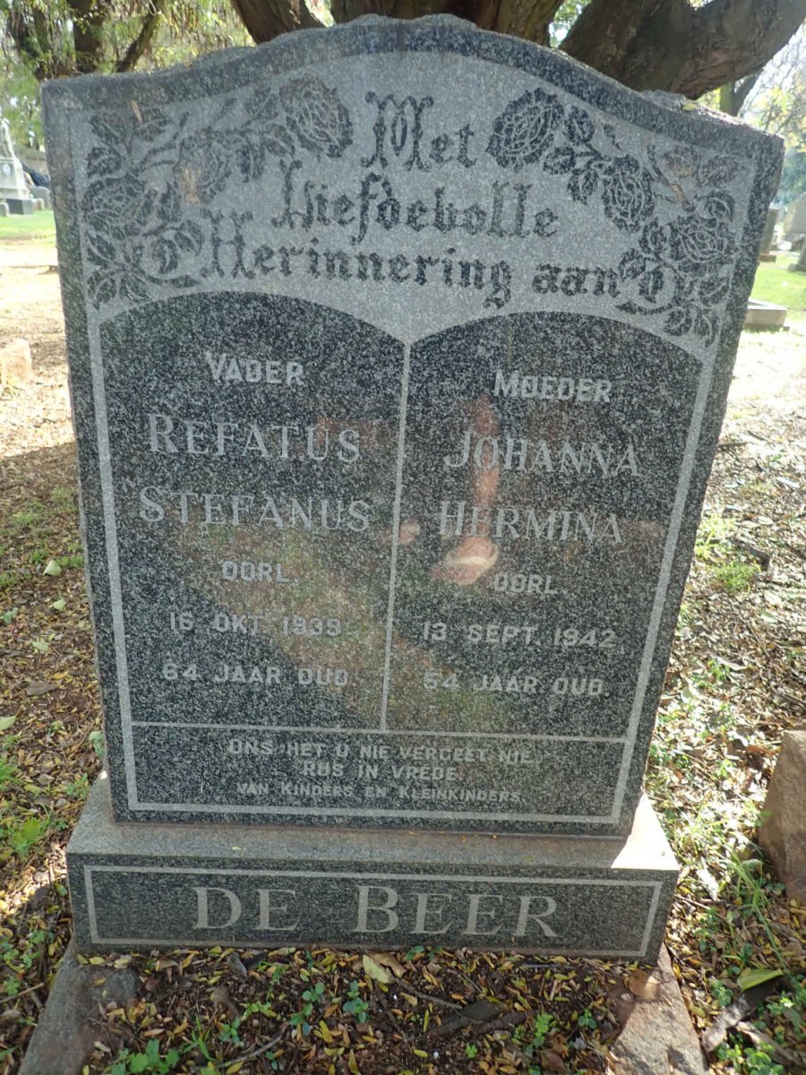 BEER Refatus Stefanus, de -1939 &amp; Johanna Hermina -1942