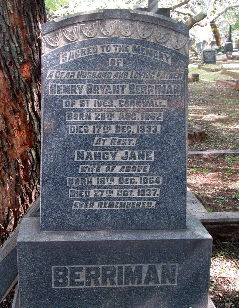 BERRIMAN Henry Bryant 1862-1933 &amp; Nancy Jane 1864-1937