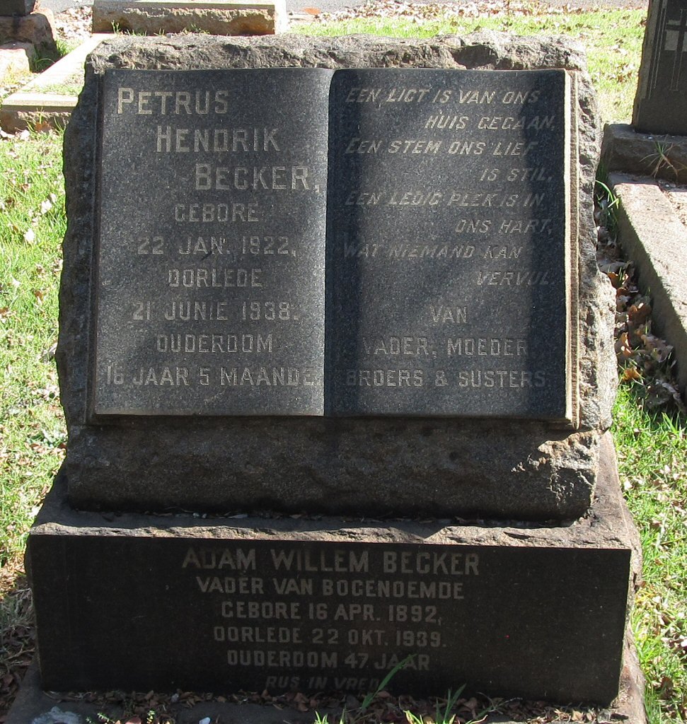 BECKER Adam William 1892-1939 :: BECKER Petrus Hendrik 1922-1938