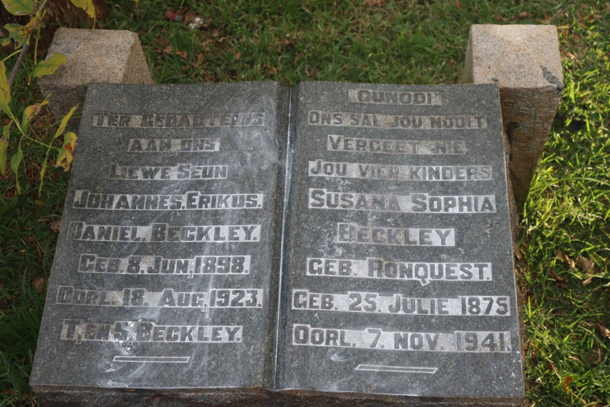 BECKLEY Susana Sophia nee RONQUEST 1875-1941 :: BECKLEY Johannes Erikus Daniel 1898-1923
