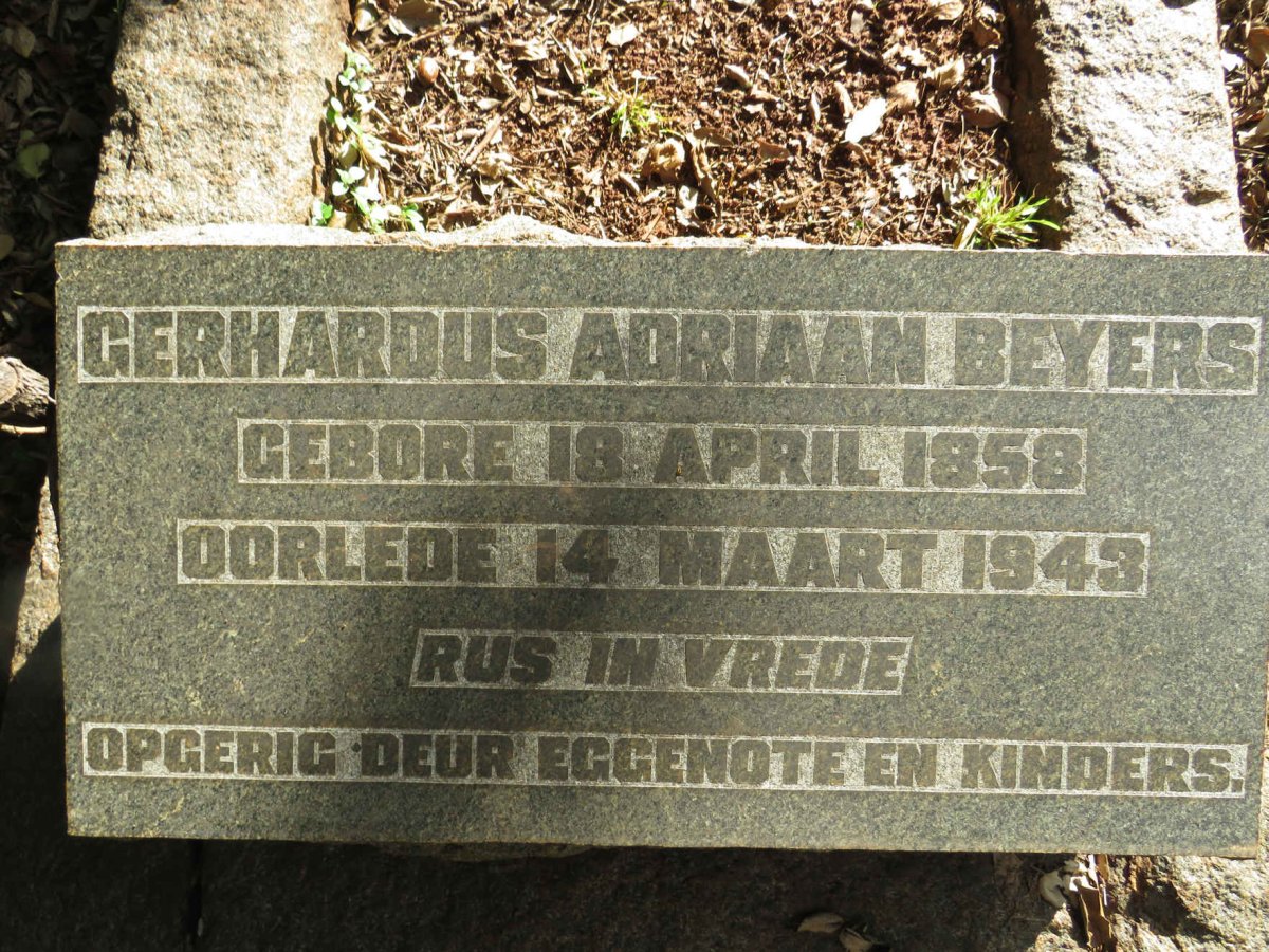 BEYERS Gerhardus Adriaan 1858-1943
