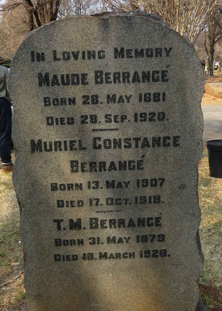 BERRANGÉ T.M. 1879-1928 &amp; Maude 1881-1920 :: BERRANGÉ Muriel Constance 1907-1918