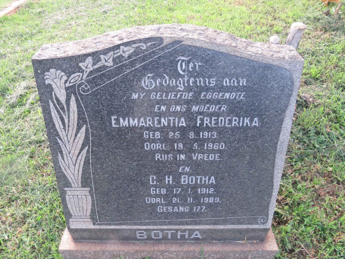 BOTHA C.H.  1912-1989 &amp; Emmarentia Frederika 1913-1960