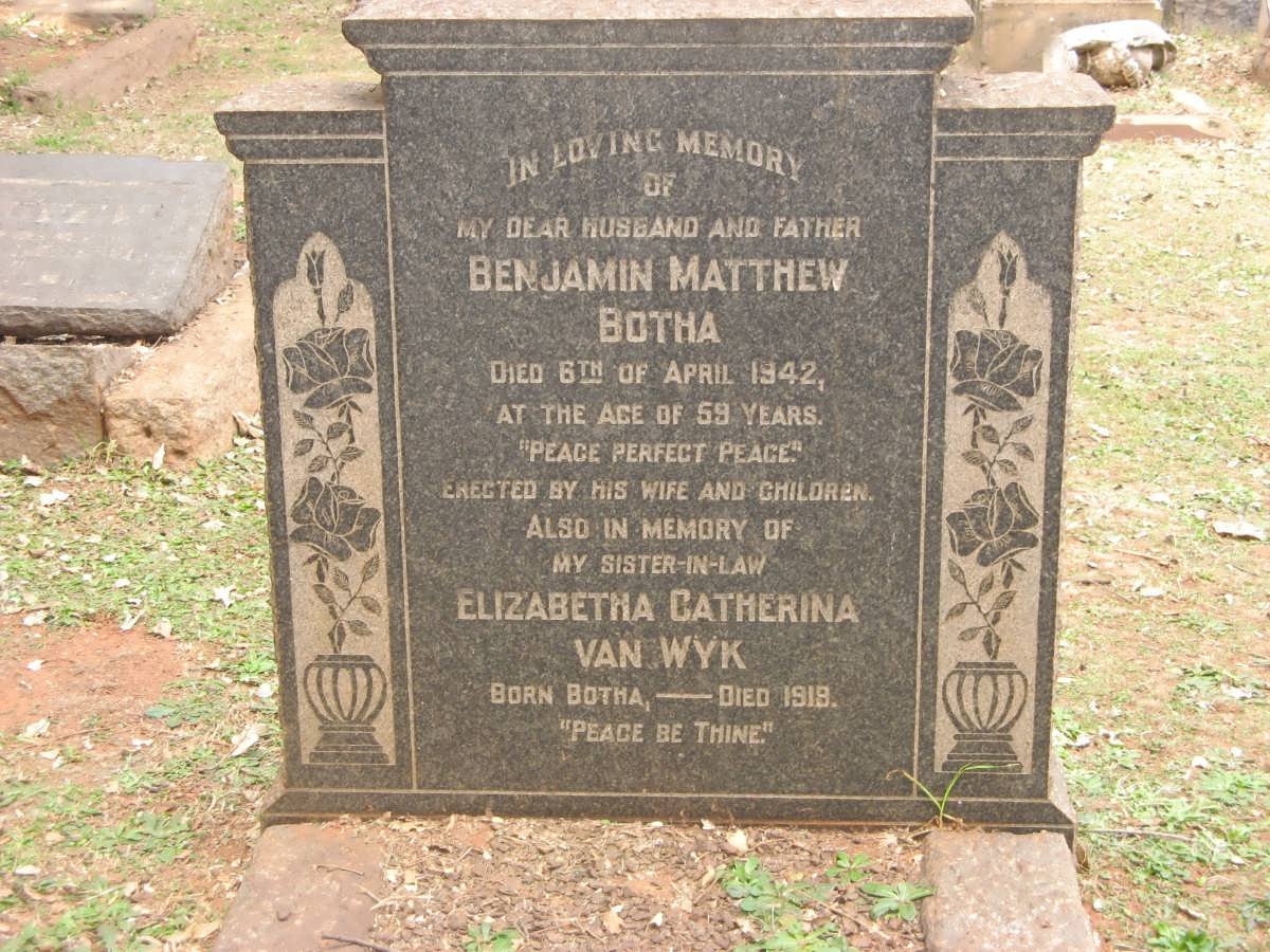 BOTHA Benjamin Matthew -1942 :: VAN WYK Elizabeth Catherina nee BOTHA -1919
