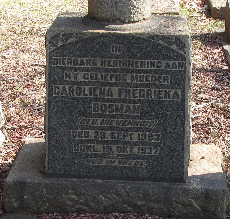 BOSMAN Caroliena Fredrieka nee NIEWENHUIS 1883-1937