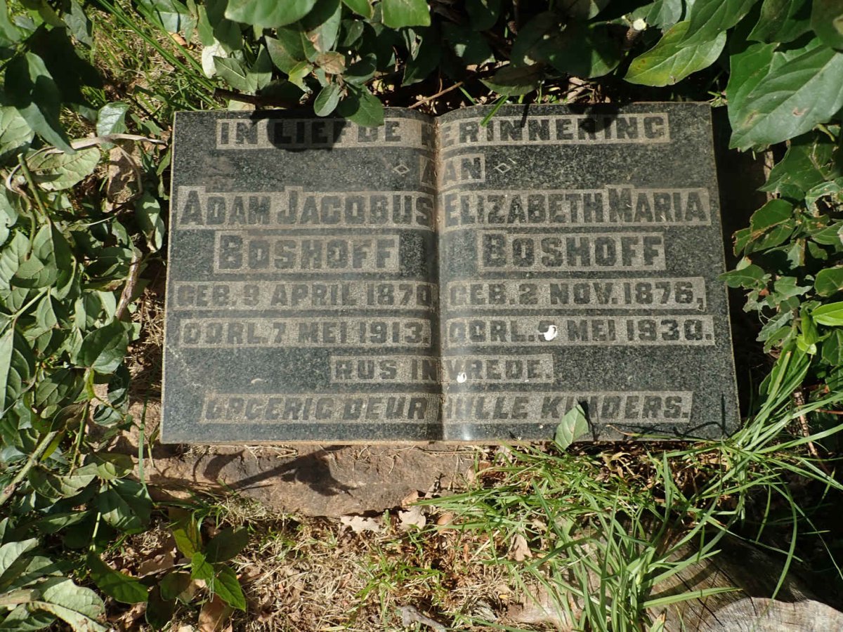 BOSHOFF Adam Jacobus 1870-1913 &amp; Elizabeth Maria 1876-1930
