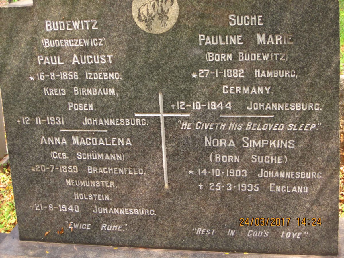 BUDEWITZ Paul August 1856-1931 &amp; Anna Magdalena SCHUMANN 1859-1940