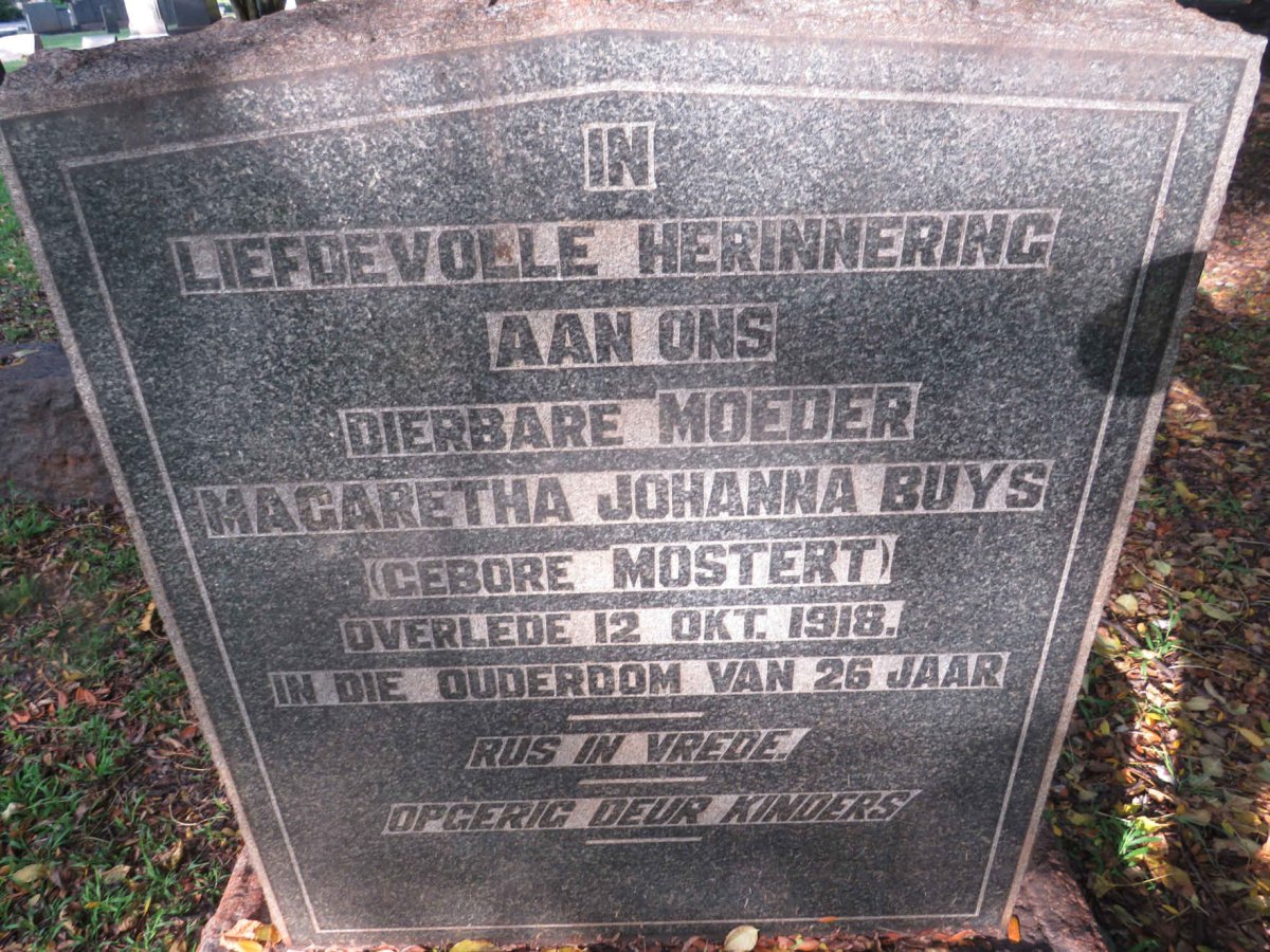 BUYS Magaretha Johanna nee MOSTERT -1918