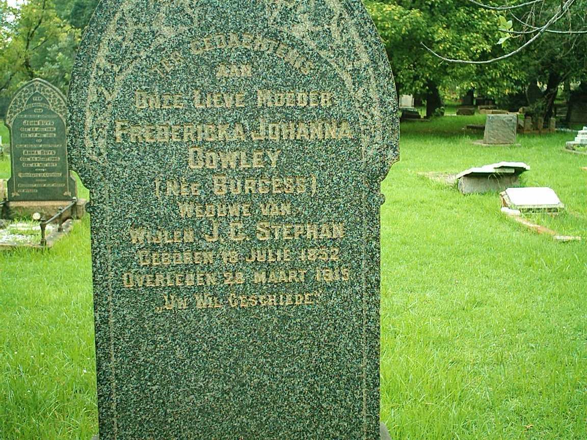 COWLEY Frederika Johanna formerly STEPHAN nee BURGESS 1852-1915