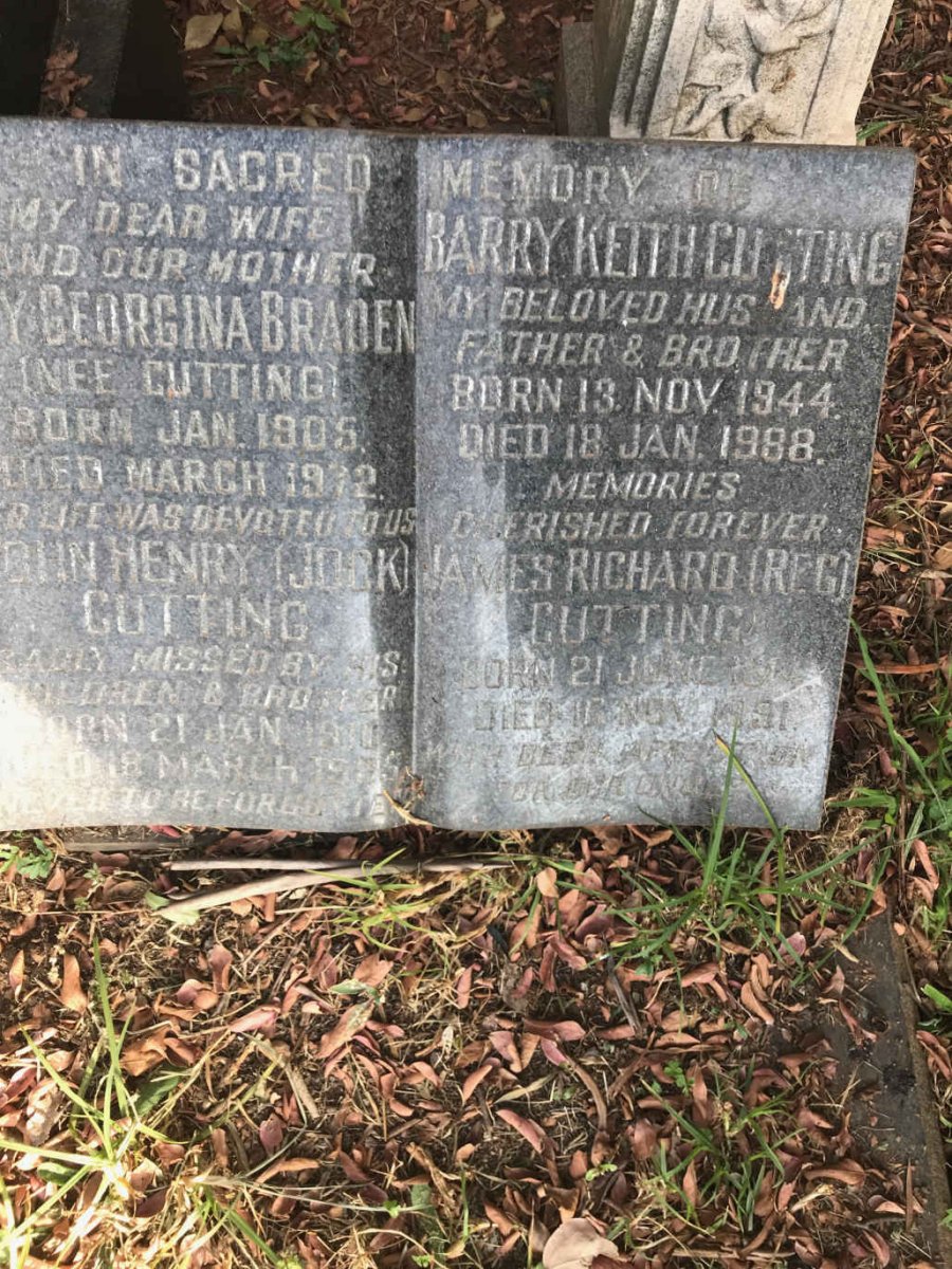 CUTTING John Henry :: BRADEN Amy Georgina nee CUTTING 1905-1972 :: CUTTING Barry Keith 1944-1988 :: CUTTING James Richard -1991