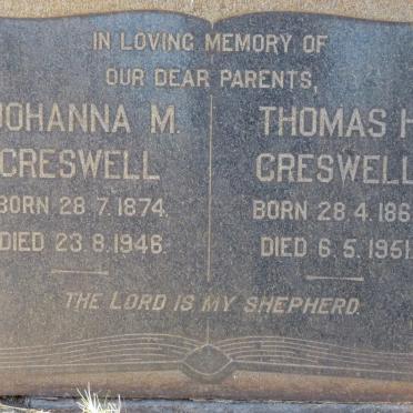 CRESWELL Thomas H. 1862-1951 &amp; Johanna M. 1874-1946