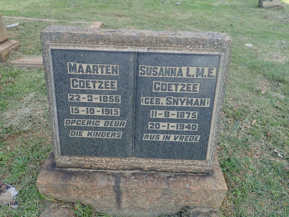 COETZEE Maarten 1856-1915 &amp; Susanna L.M.E. SNYMAN 1875-1940
