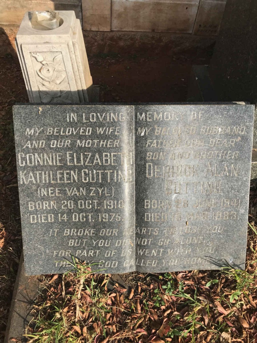 CUTTING Derrick Alan 1941-1983 &amp; Connie Elizabeth Kathleen VAN ZYL 1910-1975