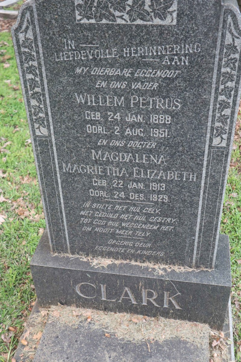 CLARK Willem Petrus 1888-1951 :: CLARK Magdalena Magrietha Elizabeth 1913-1929