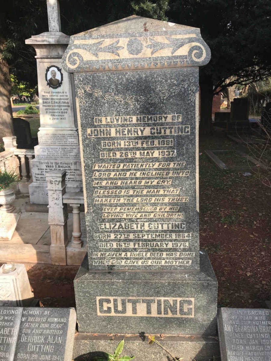 CUTTING John Henry 1881-1937 &amp; Elizabeth 1864-1976