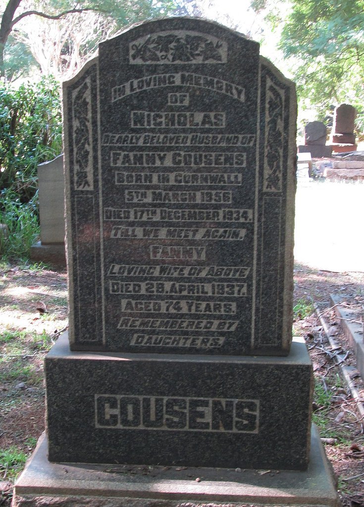 COUSENS Nicholas 1856-1934 &amp; Fanny -1937