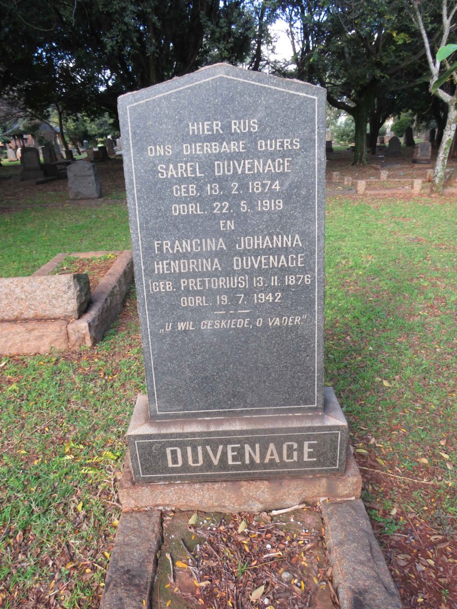 DUVENAGE Sarel 1874-1919 &amp; Francina Johanna Hendrina PRETORIUS 1876-1942