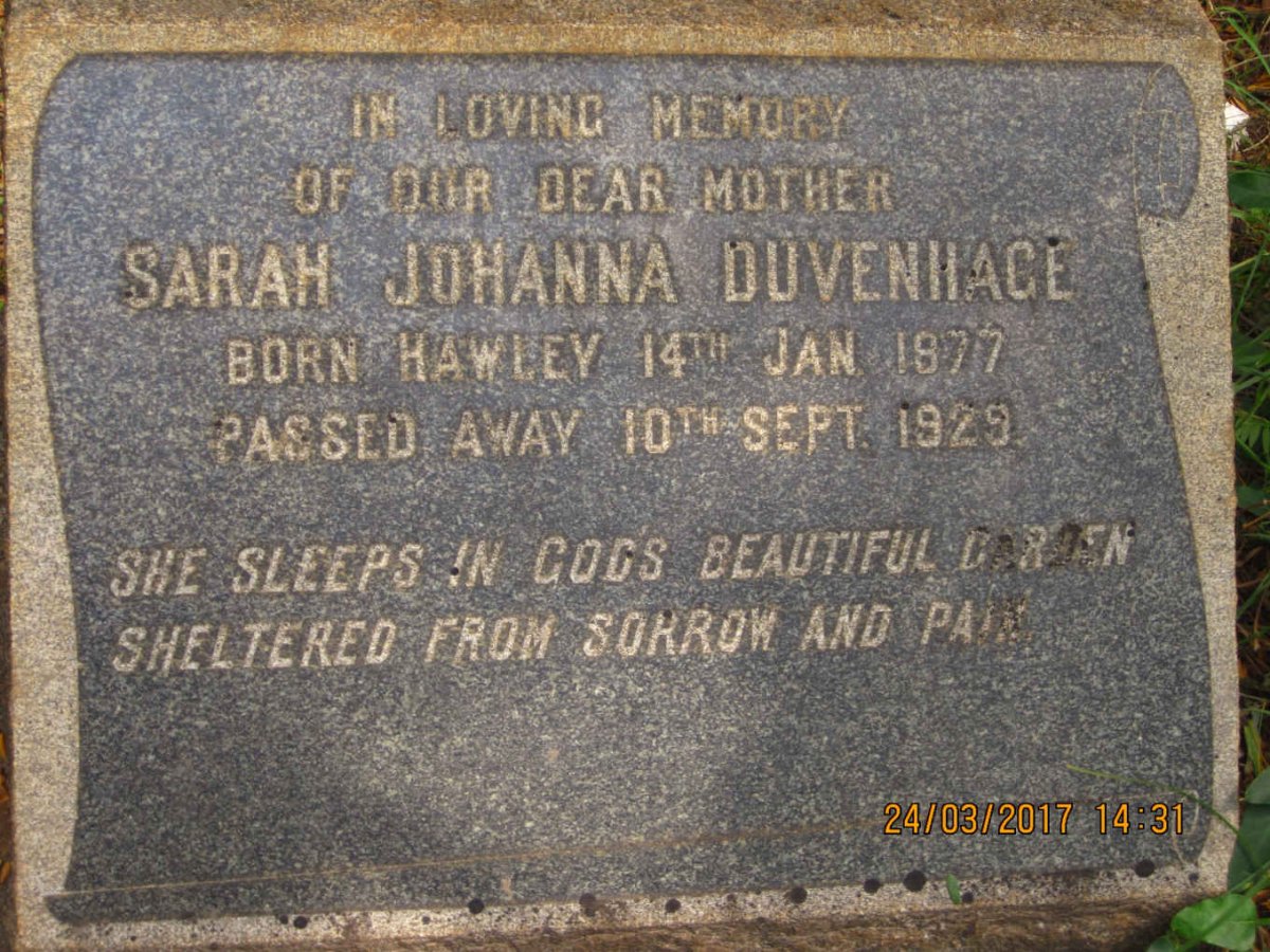 DUVENHAGE Sarah Johanna nee HAWLEY 1877-1929