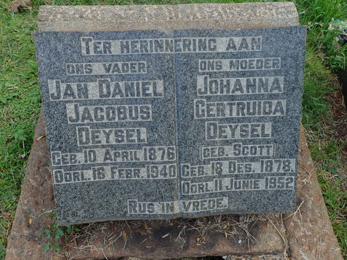 DEYSEL Jan Daniel Jacobus 1876-1940 &amp; Johanna Gertruida SCOTT 1878-1952