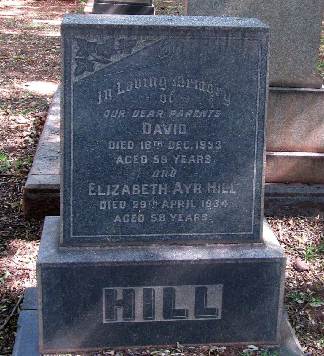 HILL David -1933 &amp; Elizabeth Ayr -1934