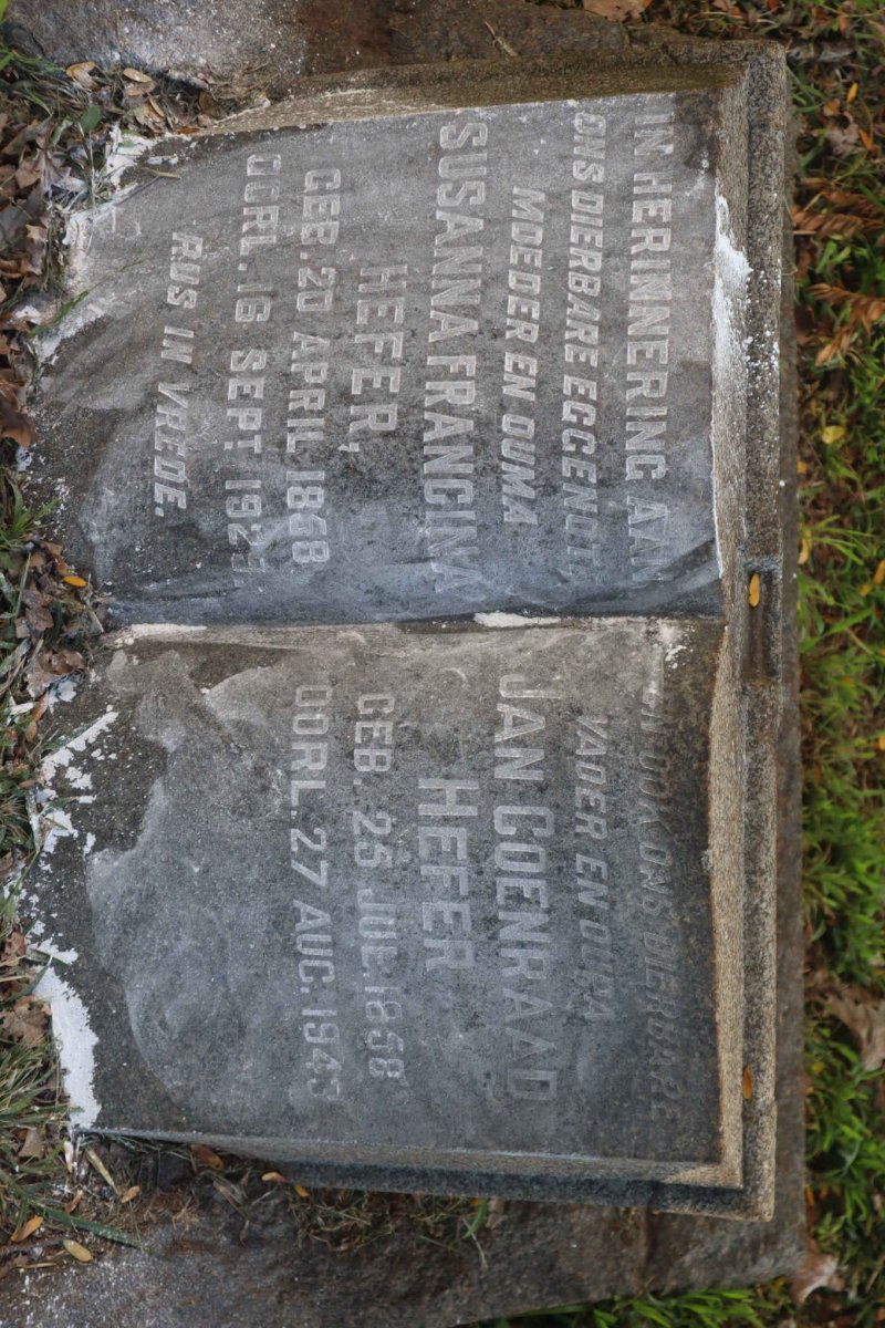 HEFER Jan Coenraad 1858-1943 &amp; Susanna Francina 1858-1929