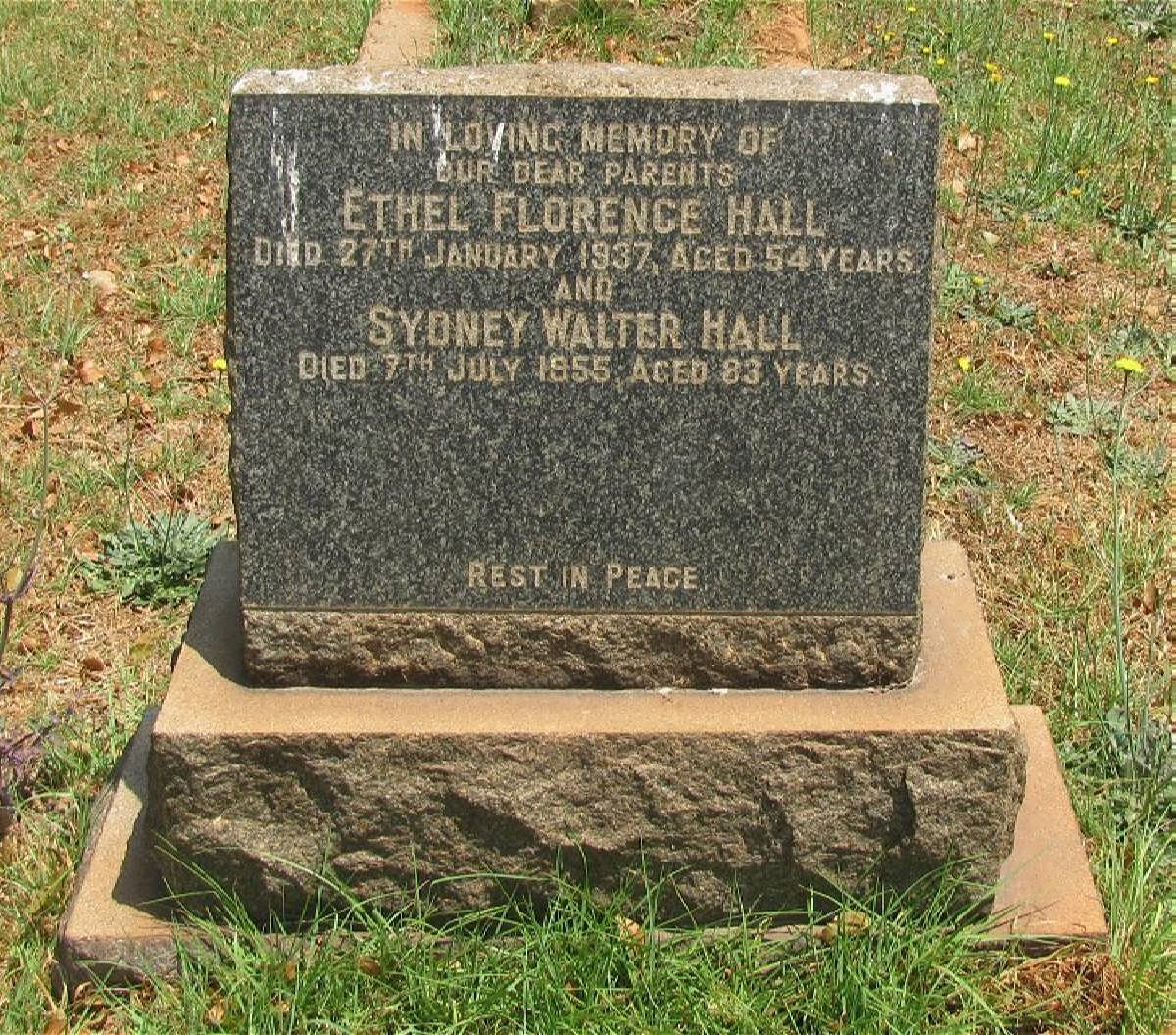 HALL Sydney Walter -1955 &amp; Ethel Florence -1937