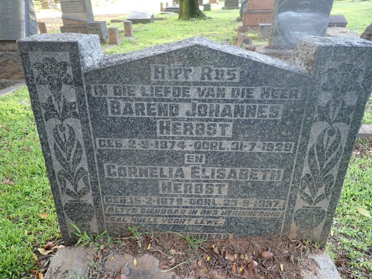 HERBST Barend Johannes 1874-1929 &amp; Cornelia Elisabeth 1879-1937