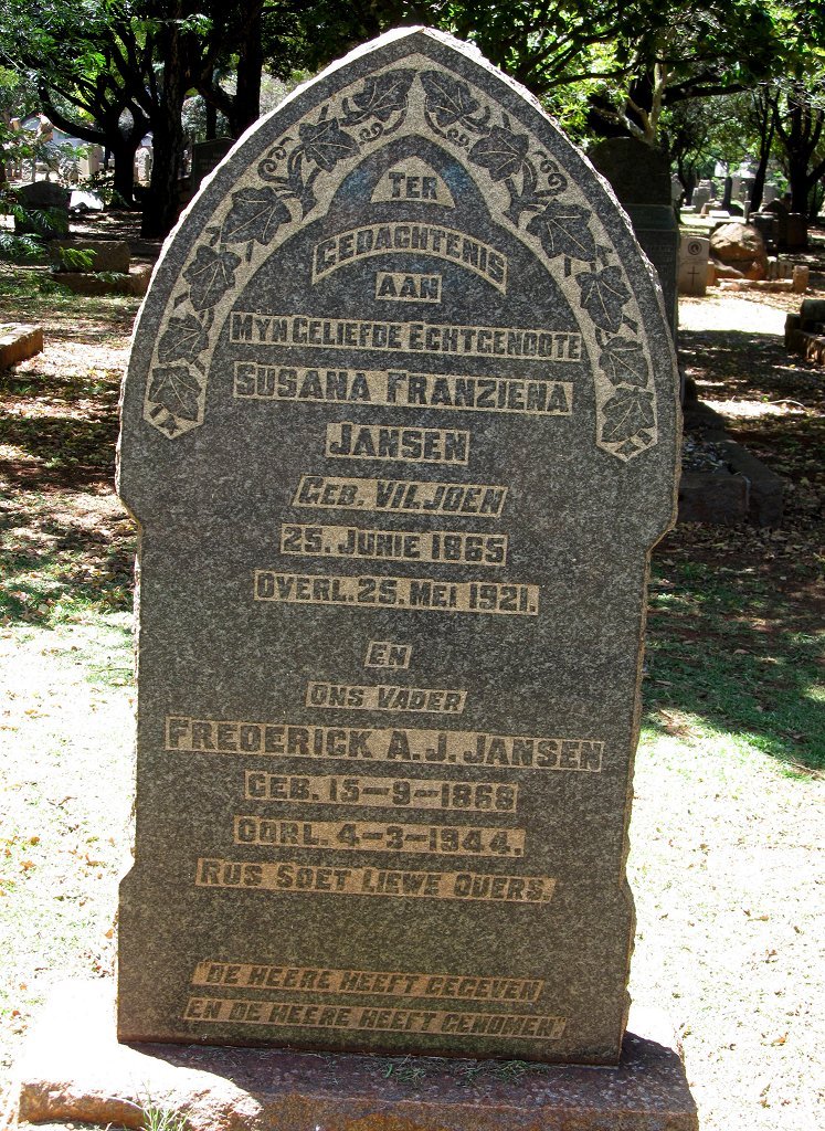 JANSEN Frederick A.J. 1866-1944 &amp; Susana Franziena VILJOEN 1865-1921