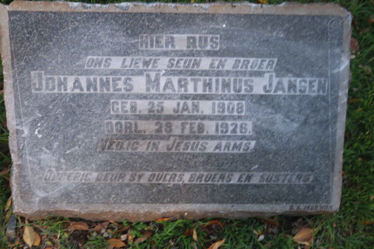 JANSEN Johannes Marthinus 1908-1926