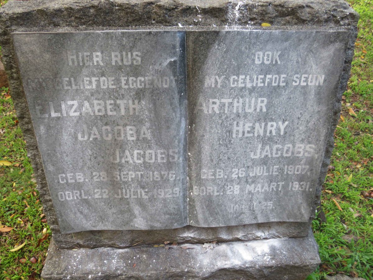 JACOBS Elizabeth Jacoba 1876-1929 :: JACOBS Arthur Henry 1907-1931