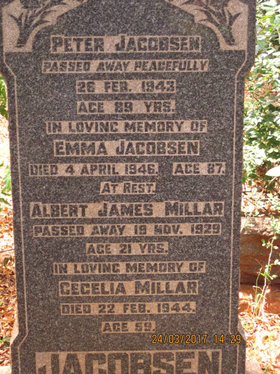 JACOBSEN Peter -1943 &amp; Emma -1946 :: MILLAR Albert James -1929 :: MILLAR Cecilia -1944
