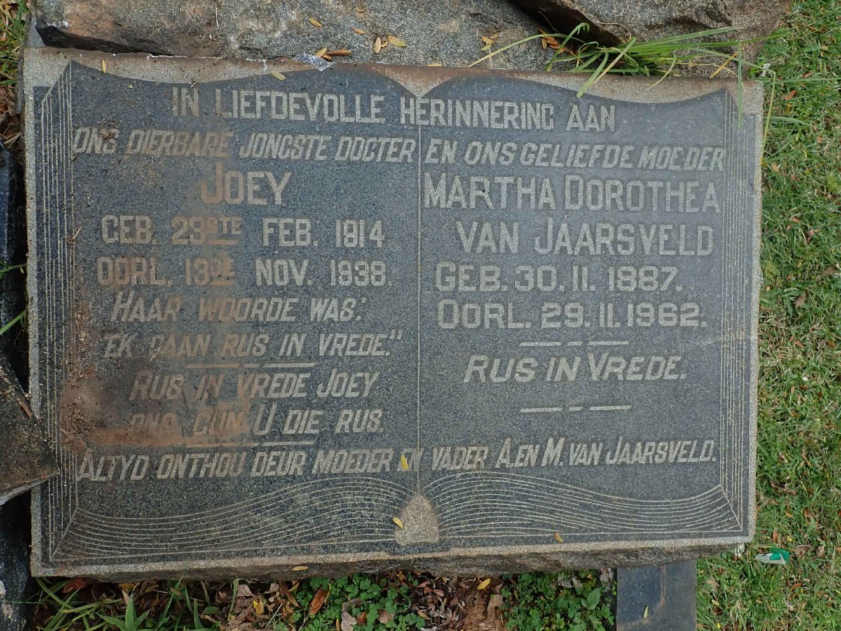 JAARSVELD Martha Dorothea, van 1887-1962 :: VAN JAARSVELD Joey  1914-1938