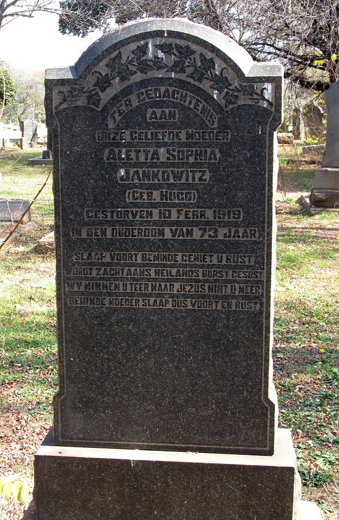 JANKOWITZ Aletta Sophia nee HUGO -1919
