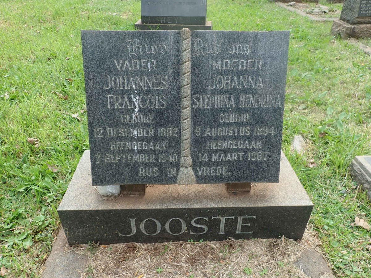 JOOSTE Johannes Francois 1892-1940 &amp; Johanna Stephina Hendrina 1894-1967