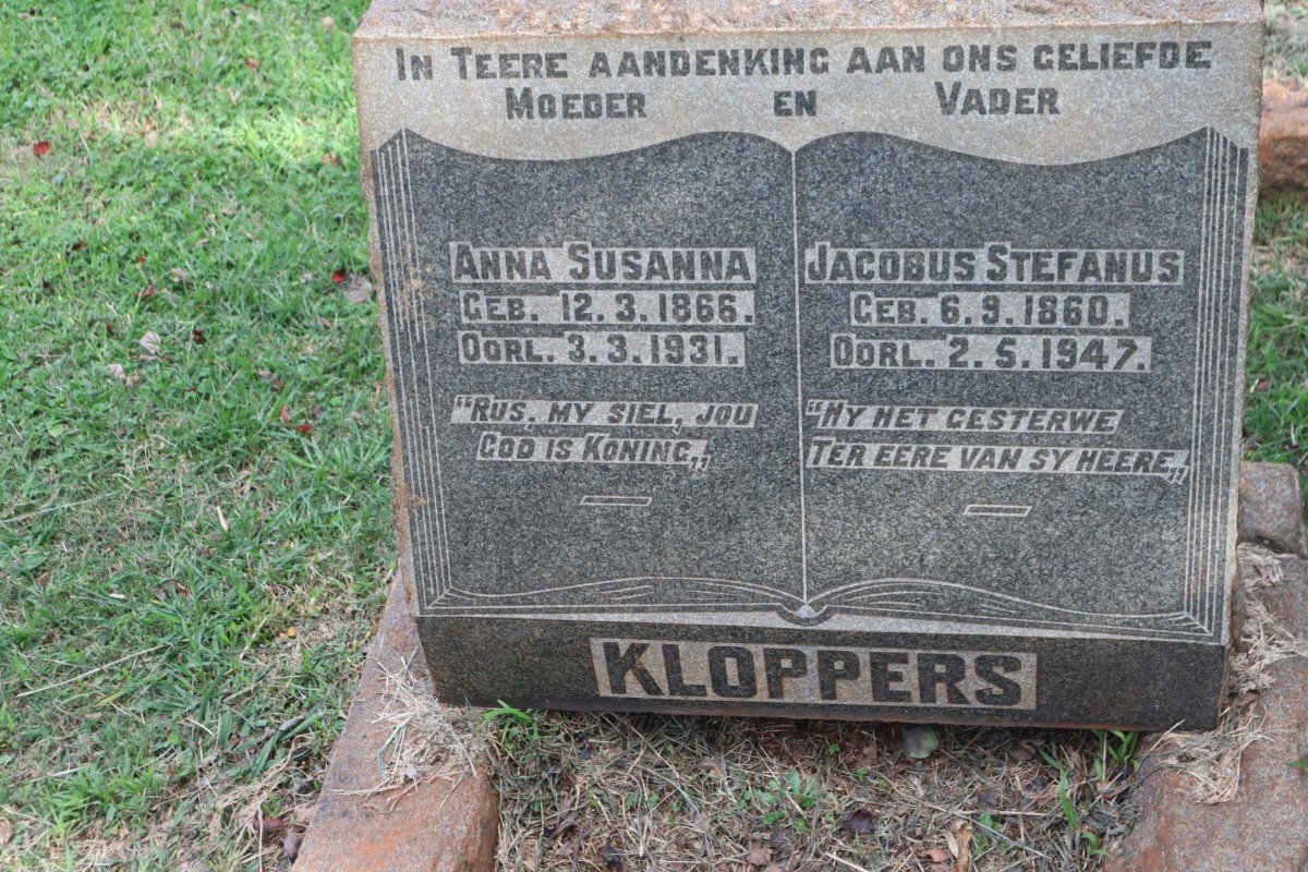 KLOPPERS Jacobus Stefanus 1860-1947 &amp; Anna Susanna 1866-1931