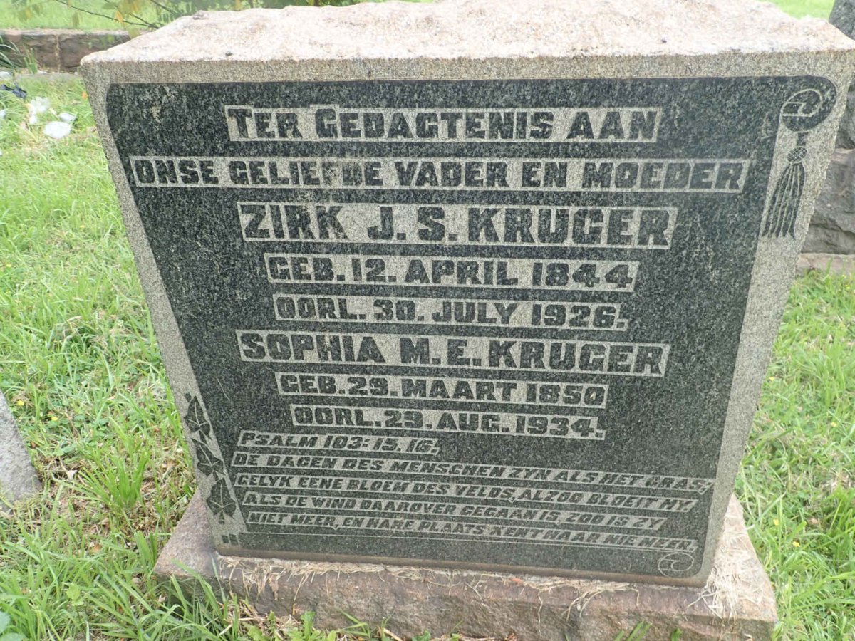 KRUGER Zirk J.S. 1844-1926 &amp; Sophia M.E. 1850-1934