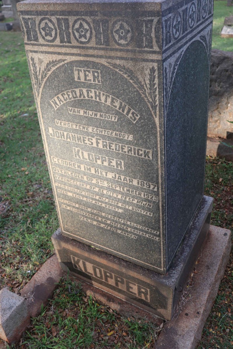 KLOPPER Johannes Frederick 1897-1923