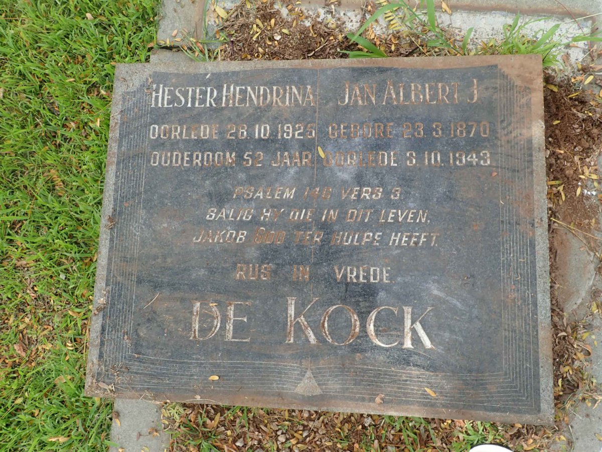 KOCK Jan Albert J., de 1870-1943 &amp; Hester Hendrina -1925