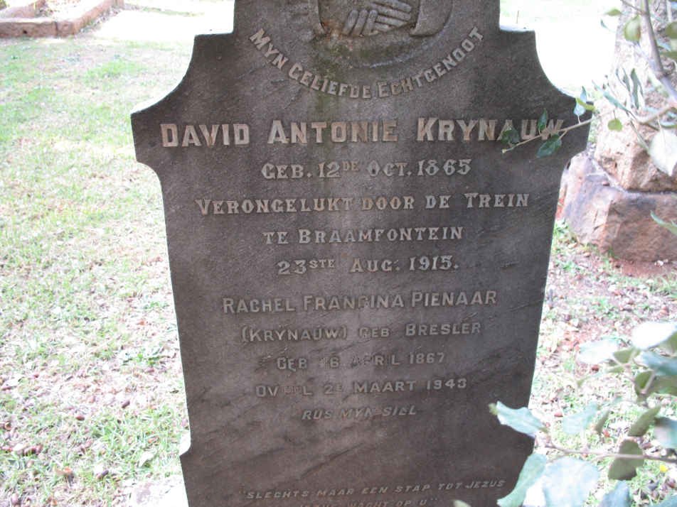 KRYNAUW David Antonie 1865-1915 &amp; Rachel Francina PIENAAR formerly KRYNAUW nee BRESLER 1867-1943