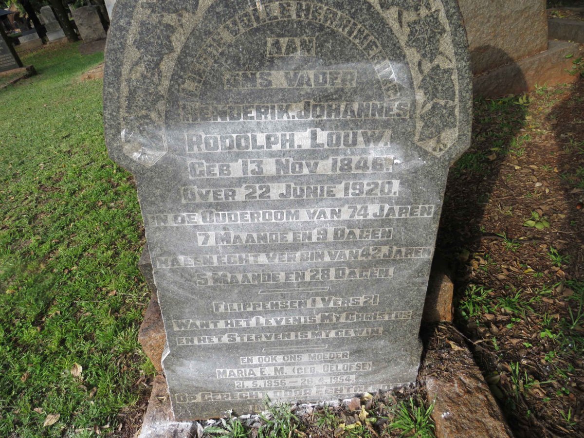 LOUW Henderik Johannes Rodolph 1846-1920 &amp; Maria E.M. OELOFSE 1856-1954