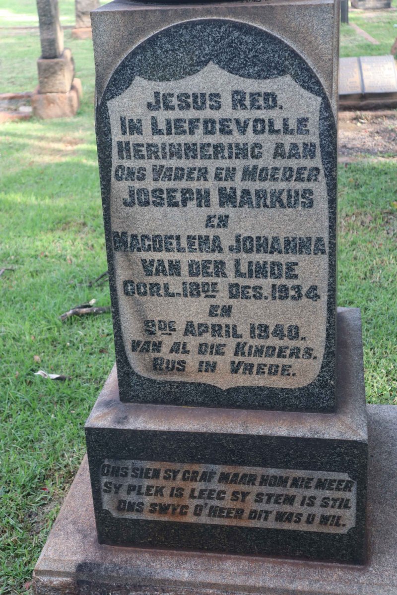 LINDE Joseph Markus, van der -1934 &amp; Magdelena Johanna -1940