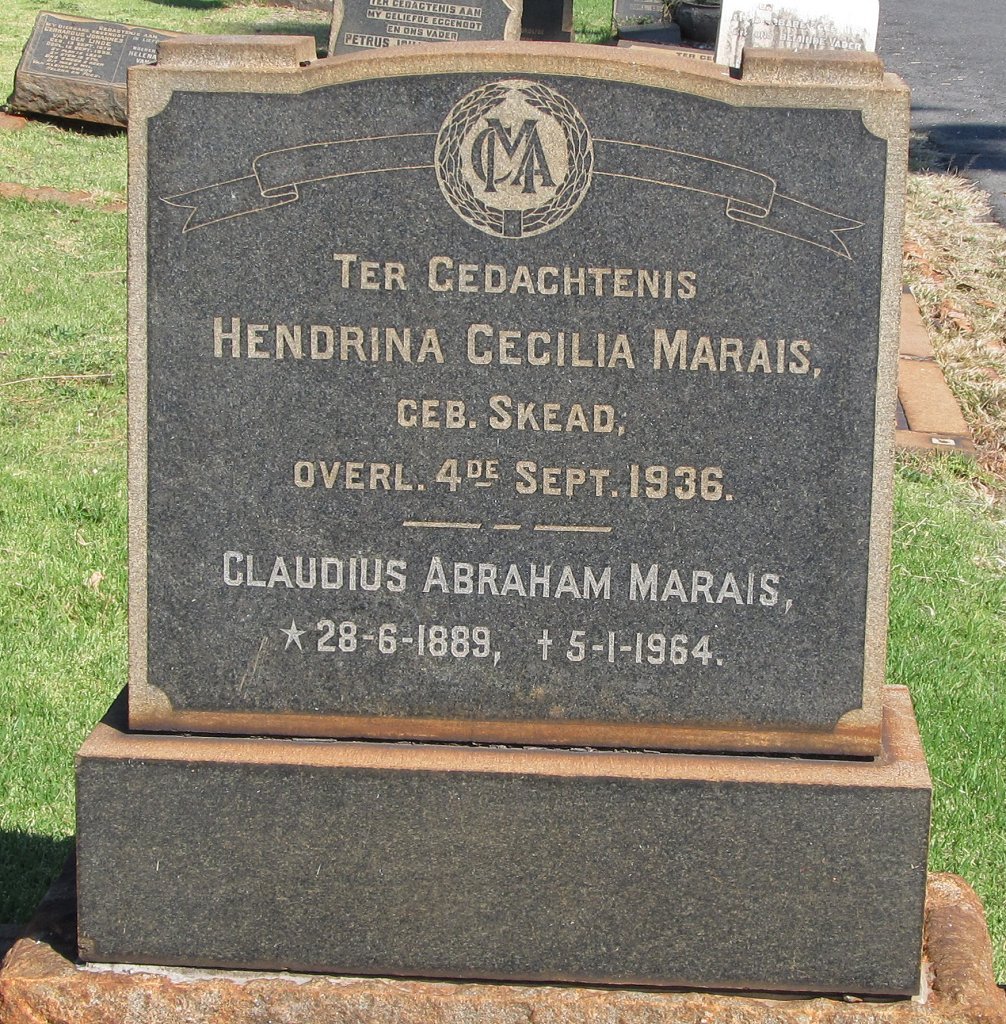 MARAIS Claudius Abraham 1889-1964 &amp; Hendrina Cecilia SKEAD -1936