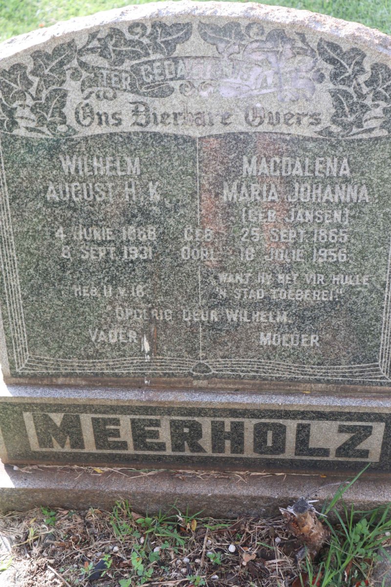 MEERHOLZ Wilhelm August H.K. 1868-1931 &amp; Magdalena Maria Johanna JANSEN 1865-1956