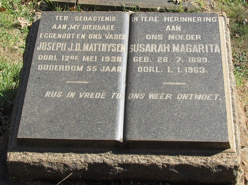 MATTHYSEN Joseph J.D. -1938 &amp; Susarah Margarita 1889-1963