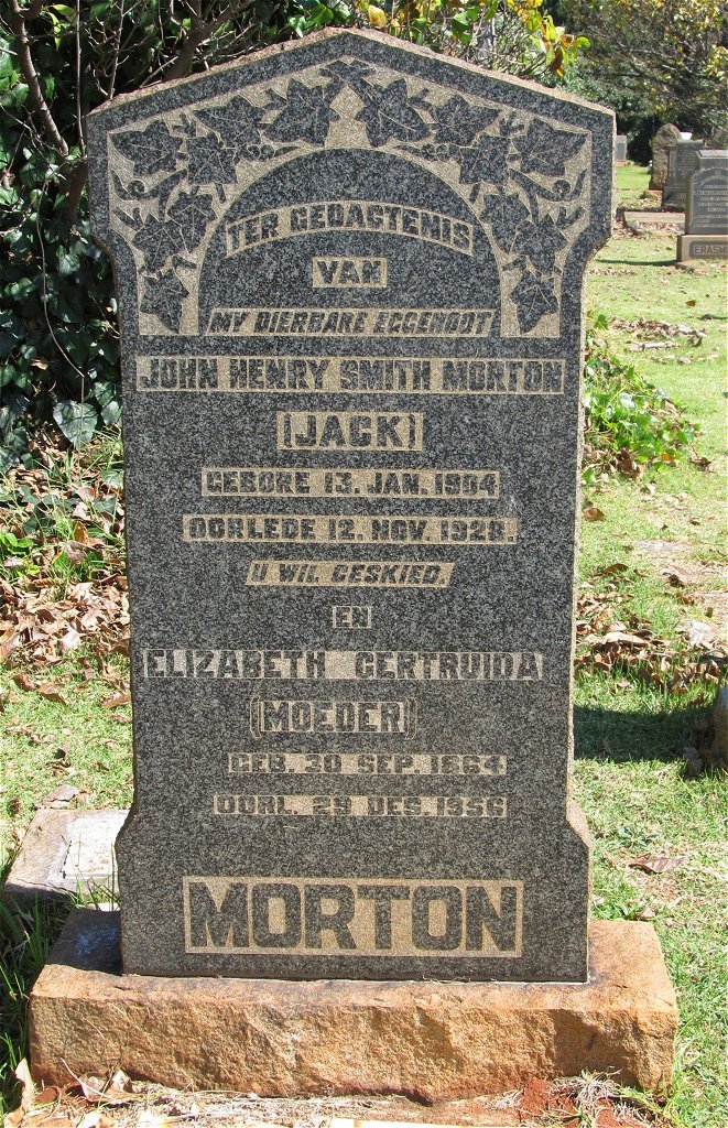 MORTON John Henry Smith 1864-1928 &amp; Elizabeth Gertruida 1864-1956