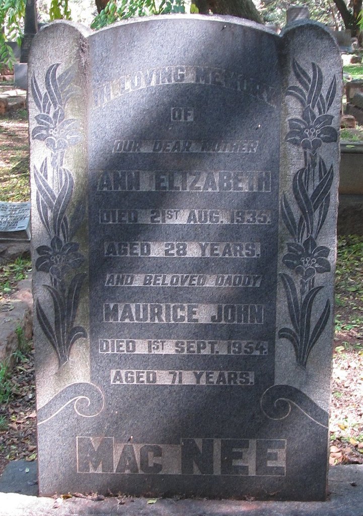 MACNEE Maurice John -1954 &amp; Ann Elizabeth -1935
