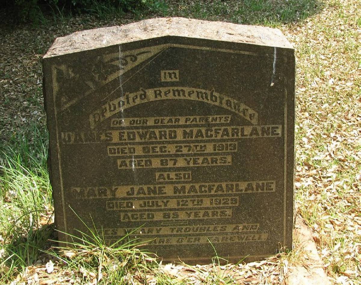 MACFARLANE James Edward -1919 &amp; Mary Jane -1929