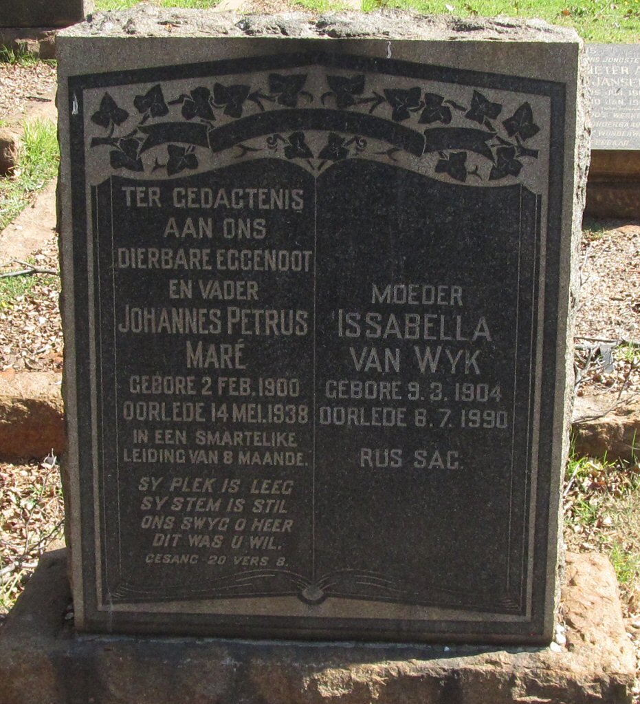 MARE Johannes Petrus 1900-1938 &amp; Issabella VAN WYK 1904-1990