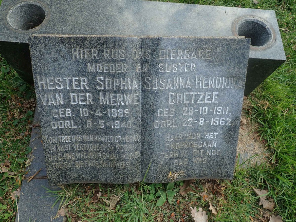 MERWE Hester Sophia, van der 1889-1940 :: COETZEE Susanna Hendrika 1911-1962